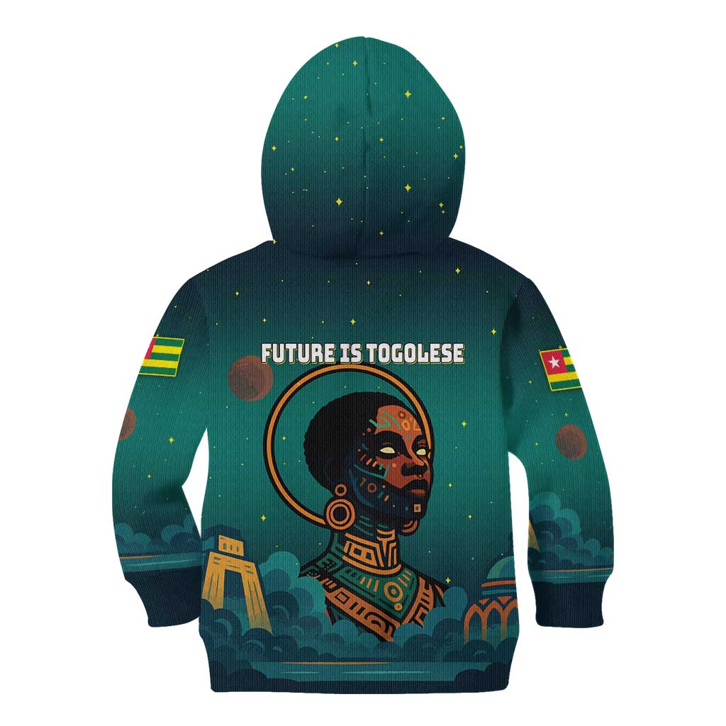 Togo Futuristic Afrocentric Woman Kid Hoodie with Flag and Stars Design