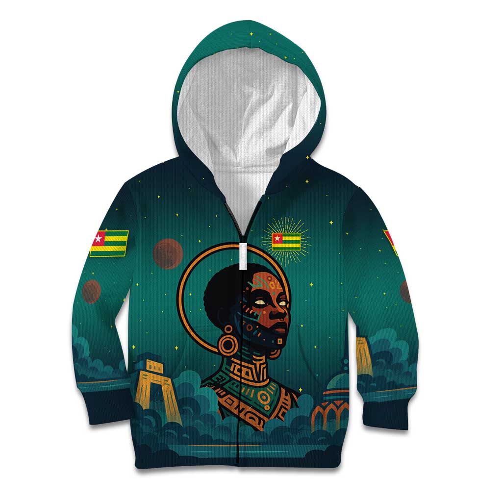 Togo Futuristic Afrocentric Woman Kid Hoodie with Flag and Stars Design
