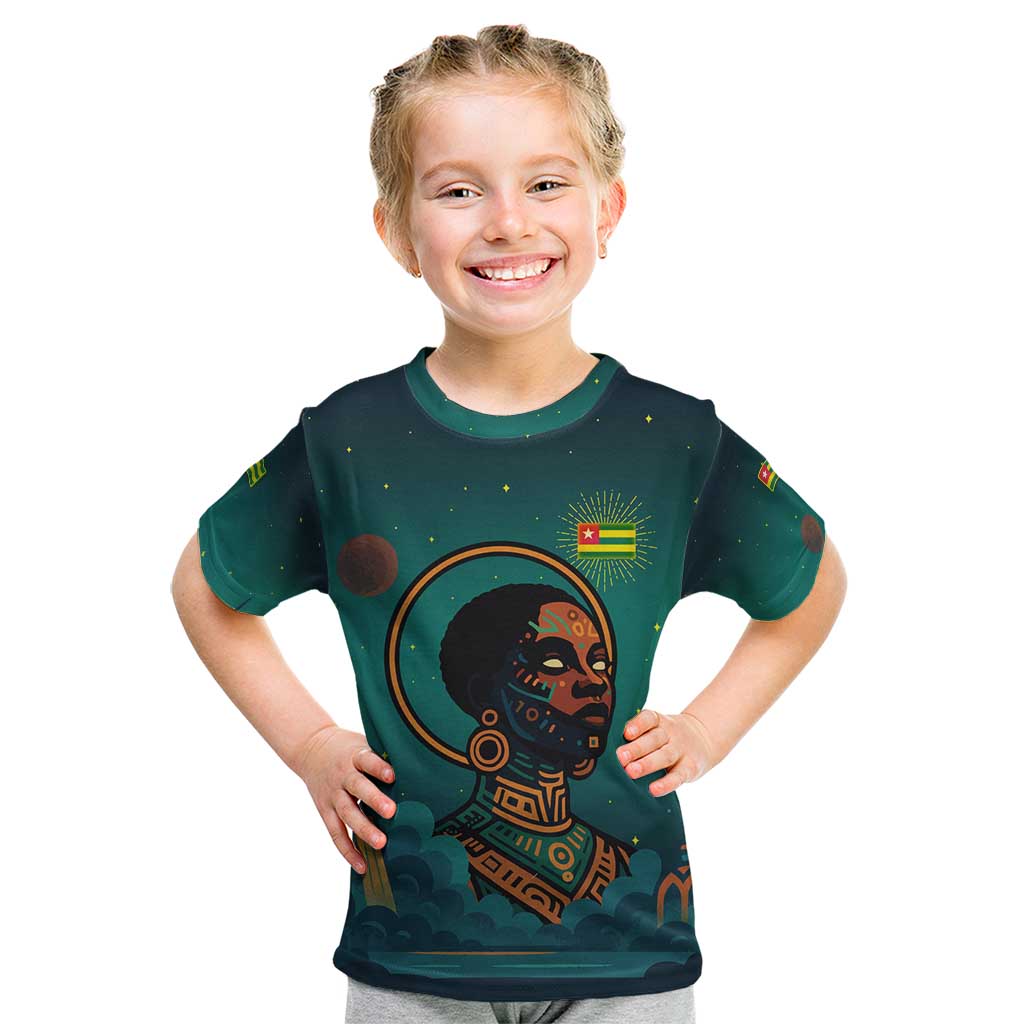 Togo Futuristic Afrocentric Woman Kid T Shirt with Flag and Stars Design