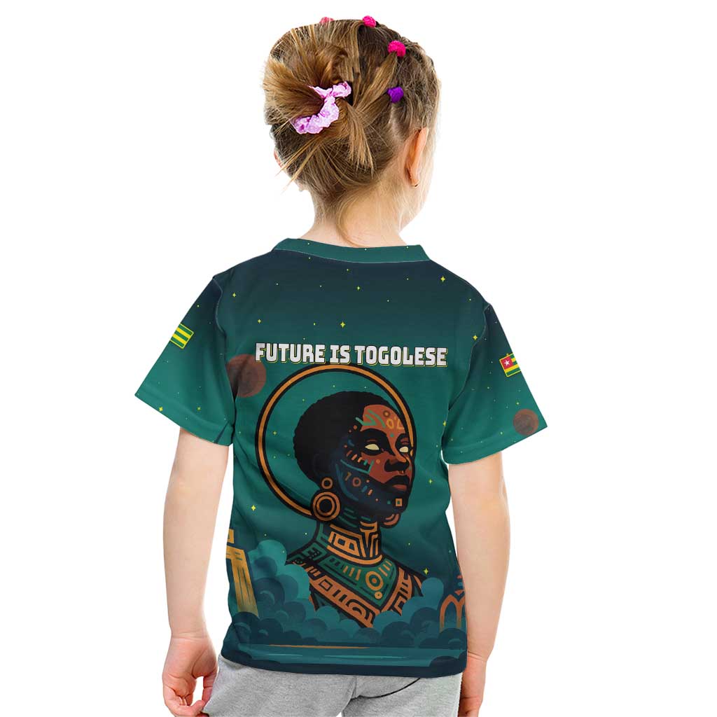 Togo Futuristic Afrocentric Woman Kid T Shirt with Flag and Stars Design