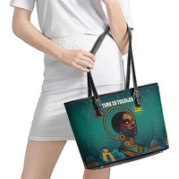 Togo Futuristic Afrocentric Woman Leather Tote Bag with Flag and Stars Design