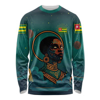Togo Futuristic Afrocentric Woman Long Sleeve Shirt with Flag and Stars Design
