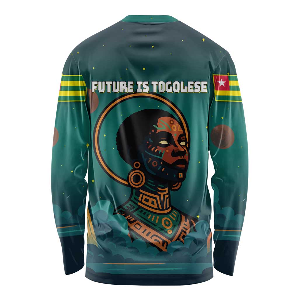 Togo Futuristic Afrocentric Woman Long Sleeve Shirt with Flag and Stars Design