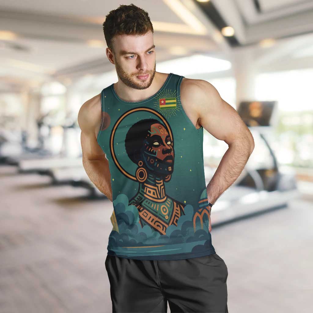 Togo Futuristic Afrocentric Woman Men Tank Top with Flag and Stars Design