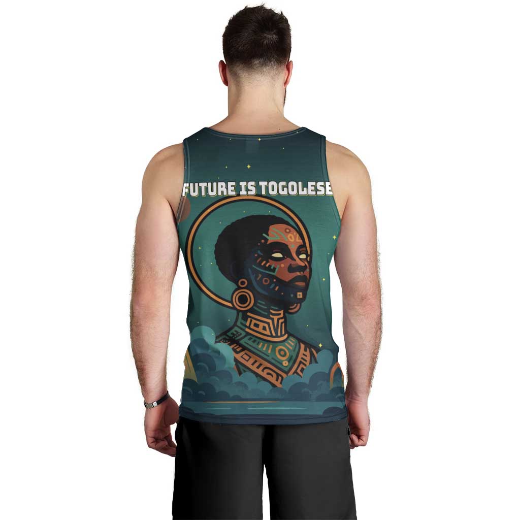 Togo Futuristic Afrocentric Woman Men Tank Top with Flag and Stars Design