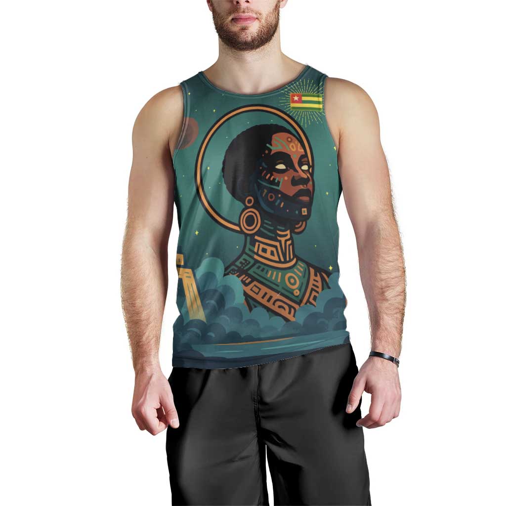 Togo Futuristic Afrocentric Woman Men Tank Top with Flag and Stars Design
