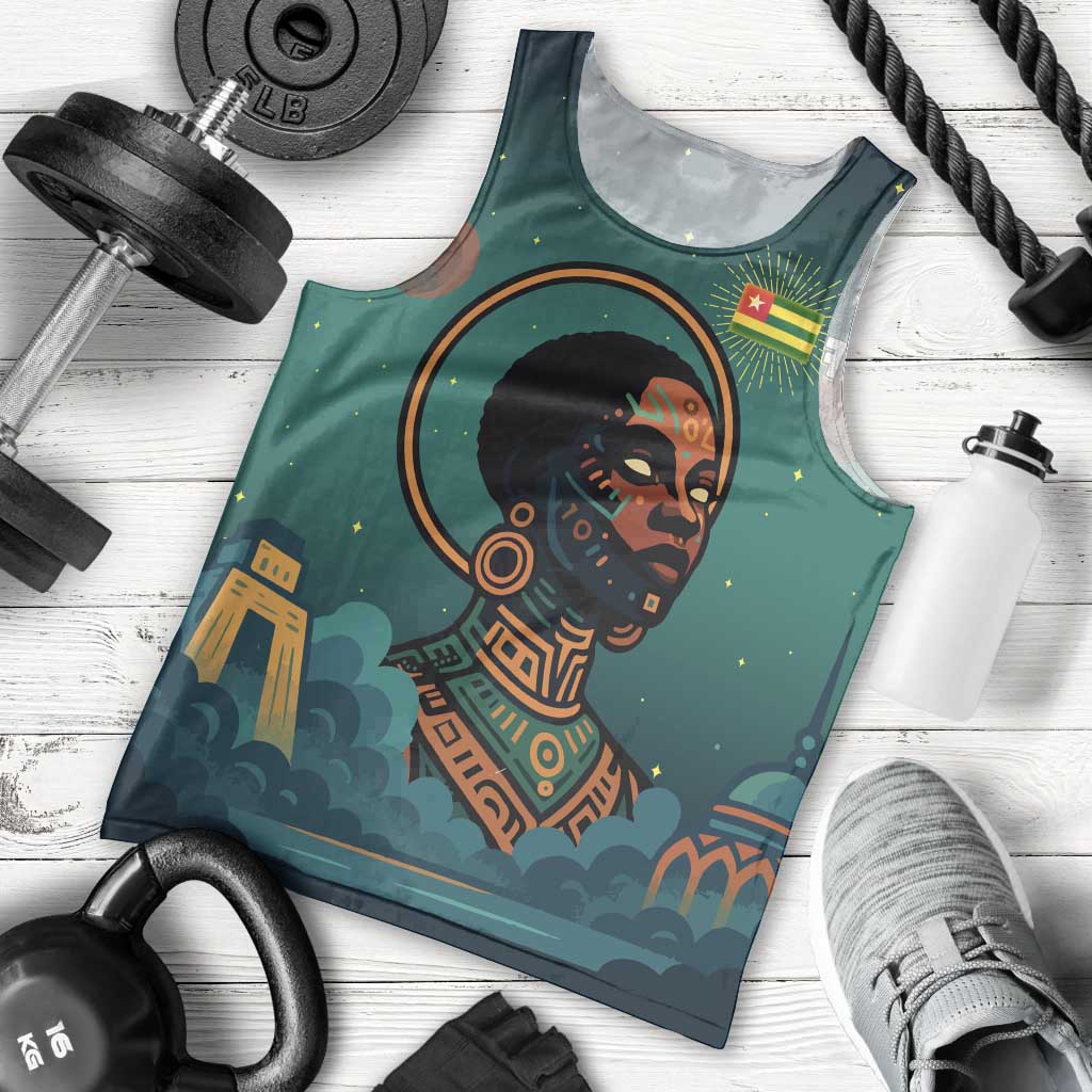 Togo Futuristic Afrocentric Woman Men Tank Top with Flag and Stars Design