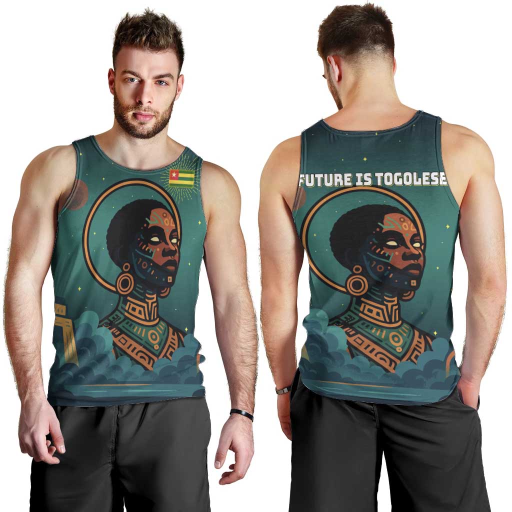 Togo Futuristic Afrocentric Woman Men Tank Top with Flag and Stars Design
