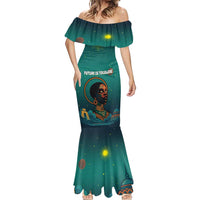 Togo Futuristic Afrocentric Woman Mermaid Dress with Flag and Stars Design