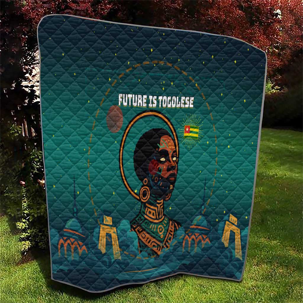 Togo Futuristic Afrocentric Woman Quilt with Flag and Stars Design