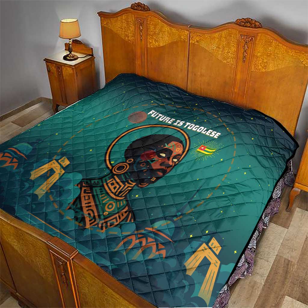 Togo Futuristic Afrocentric Woman Quilt with Flag and Stars Design