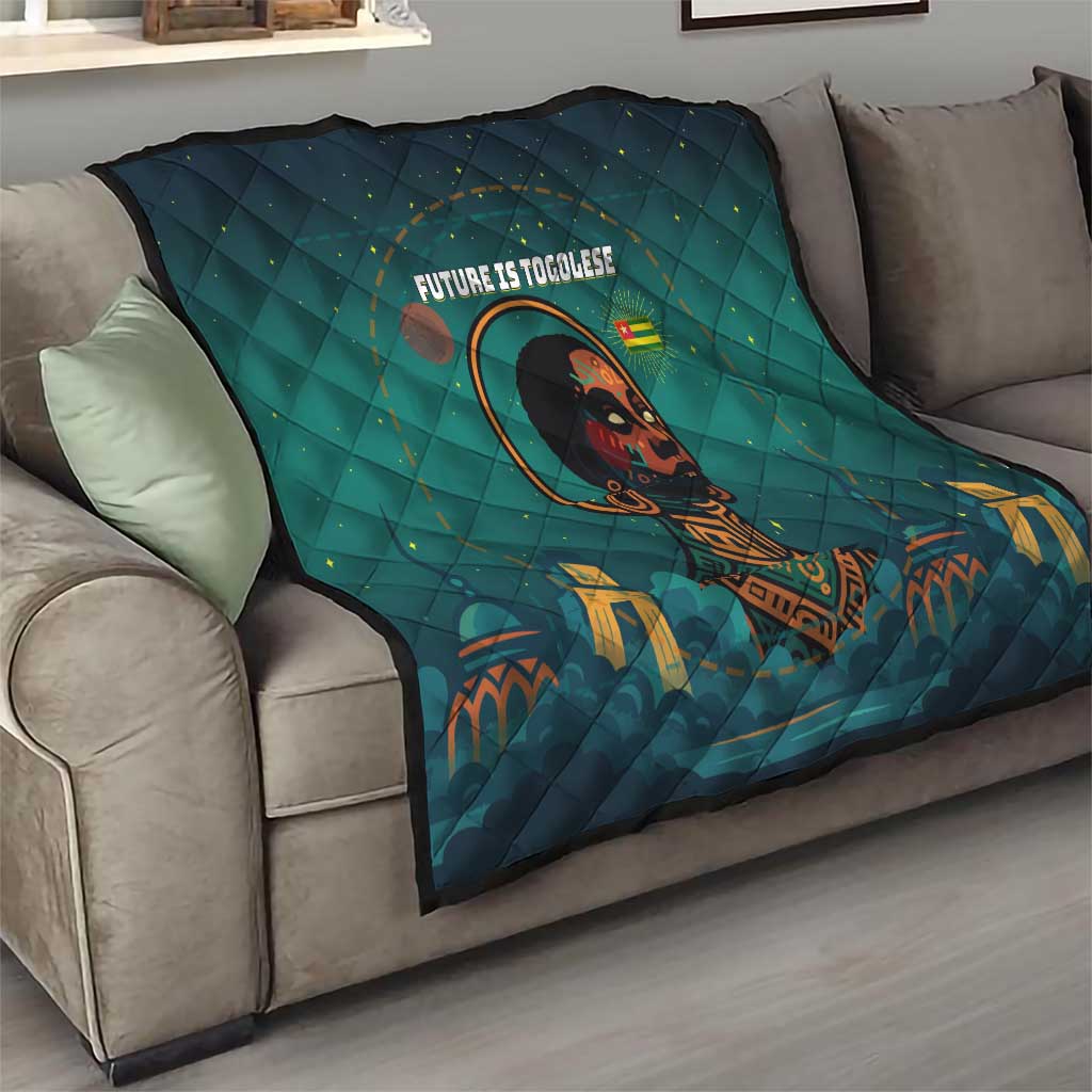 Togo Futuristic Afrocentric Woman Quilt with Flag and Stars Design