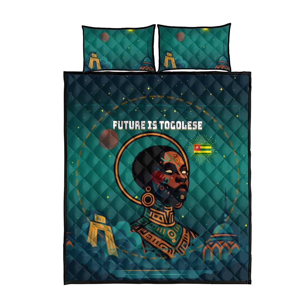 Togo Futuristic Afrocentric Woman Quilt Bed Set with Flag and Stars Design
