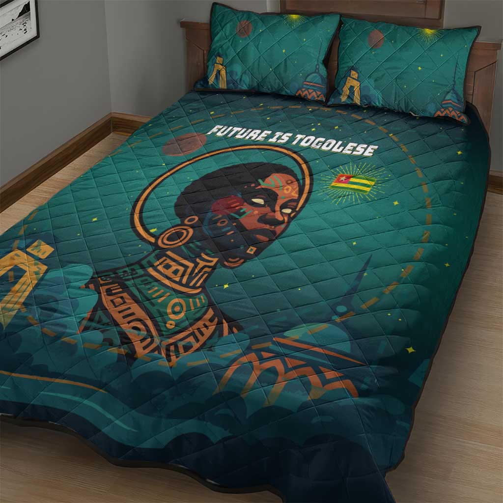 Togo Futuristic Afrocentric Woman Quilt Bed Set with Flag and Stars Design
