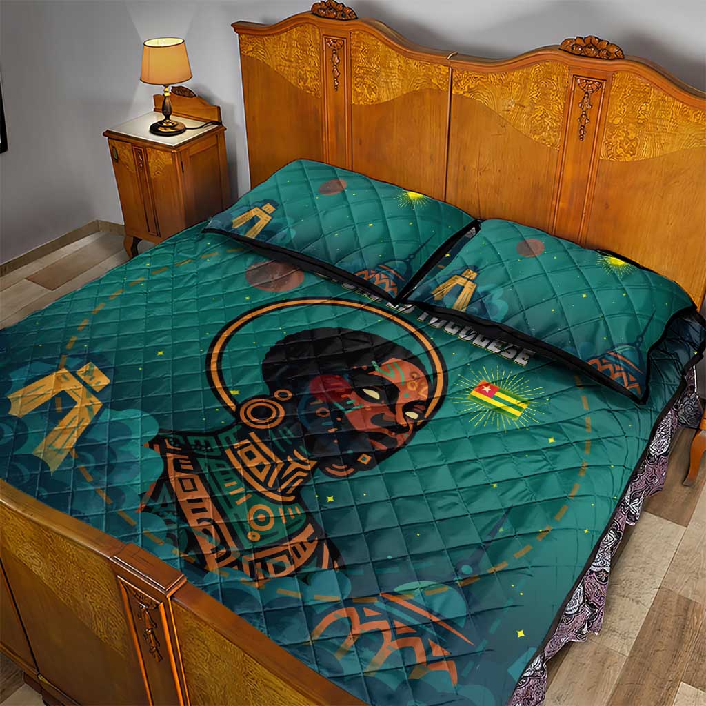Togo Futuristic Afrocentric Woman Quilt Bed Set with Flag and Stars Design