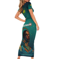 Togo Futuristic Afrocentric Woman Short Sleeve Bodycon Dress with Flag and Stars Design