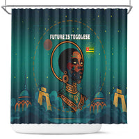 Togo Futuristic Afrocentric Woman Shower Curtain with Flag and Stars Design
