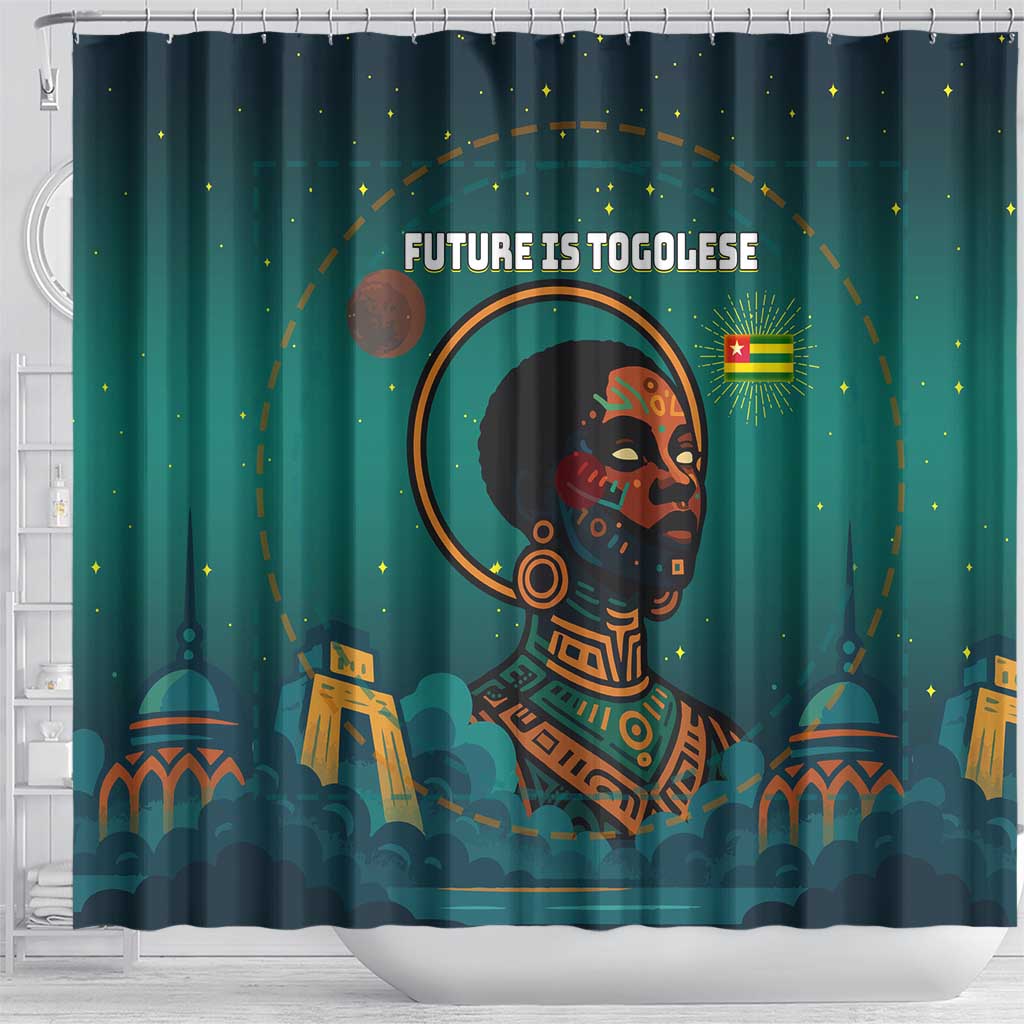 Togo Futuristic Afrocentric Woman Shower Curtain with Flag and Stars Design