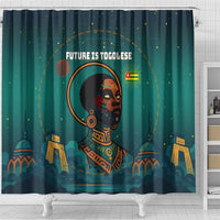 Togo Futuristic Afrocentric Woman Shower Curtain with Flag and Stars Design