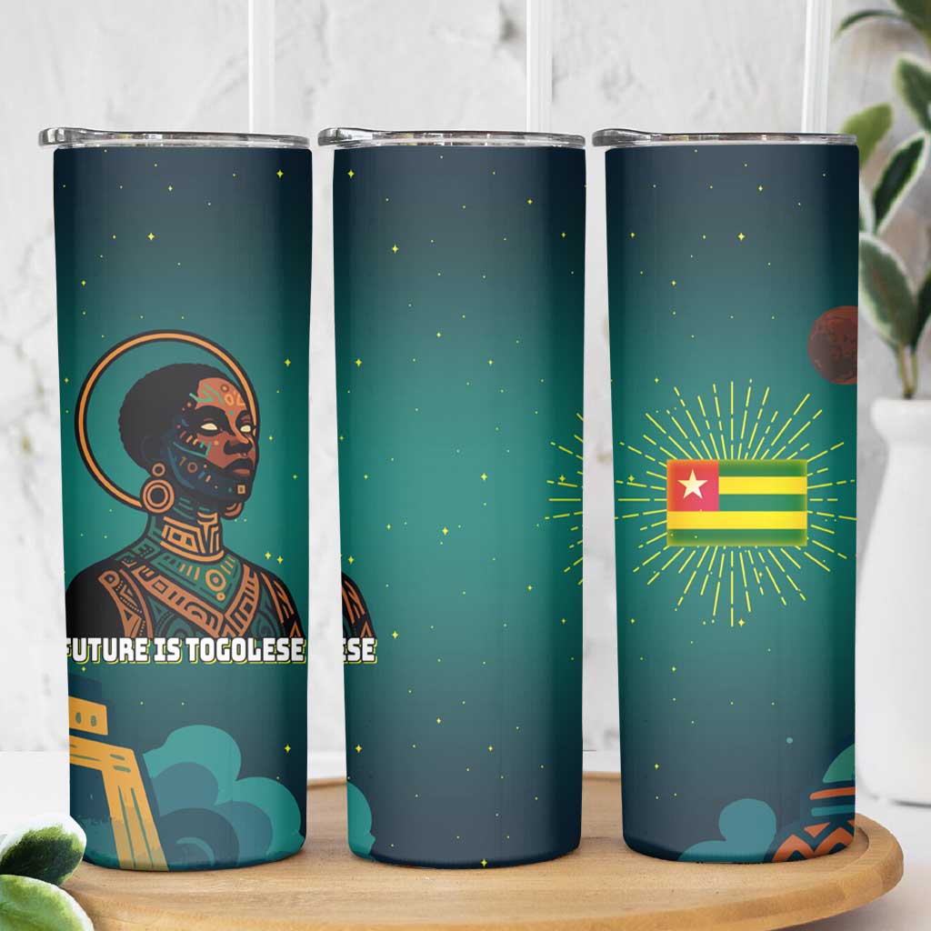 Togo Futuristic Afrocentric Woman Skinny Tumbler with Flag and Stars Design