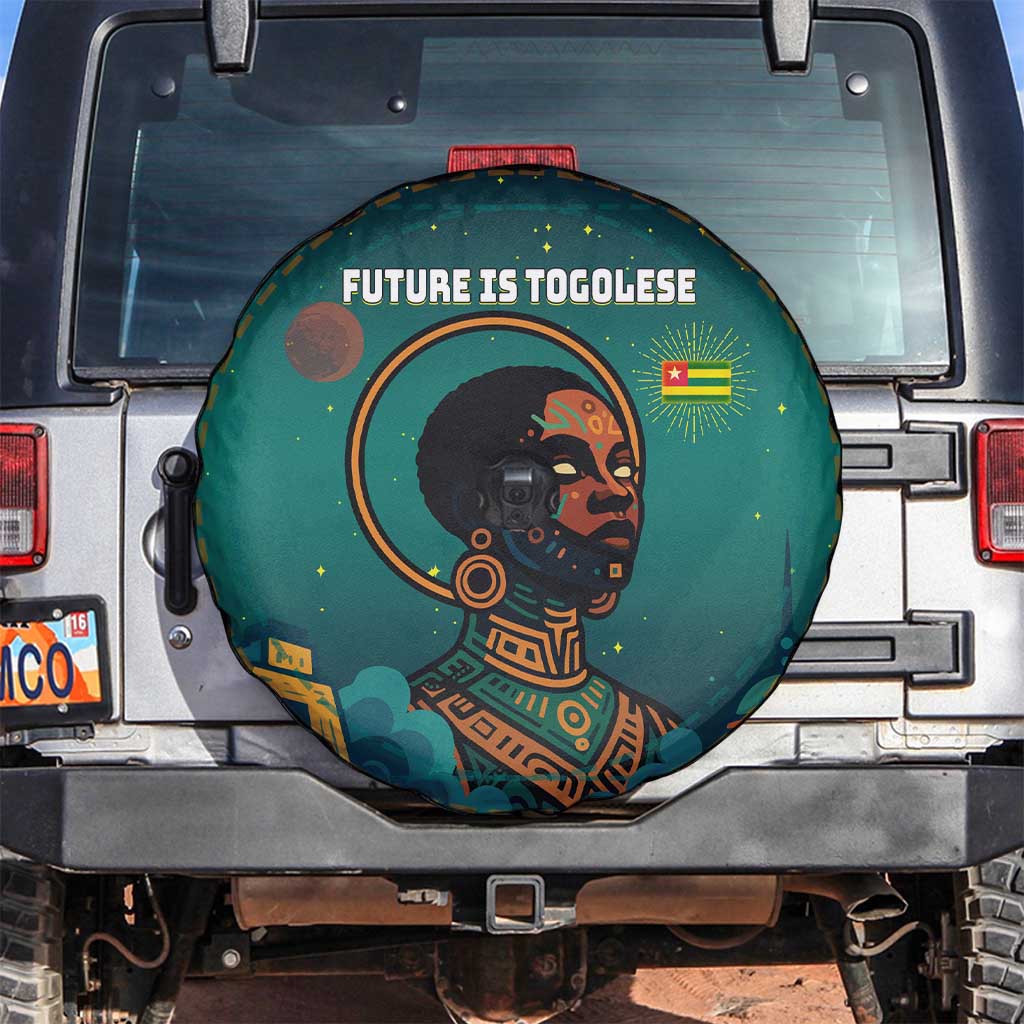Togo Futuristic Afrocentric Woman Spare Tire Cover with Flag and Stars Design