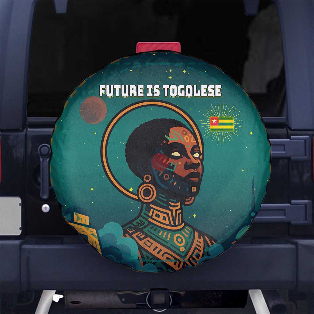 Togo Futuristic Afrocentric Woman Spare Tire Cover with Flag and Stars Design
