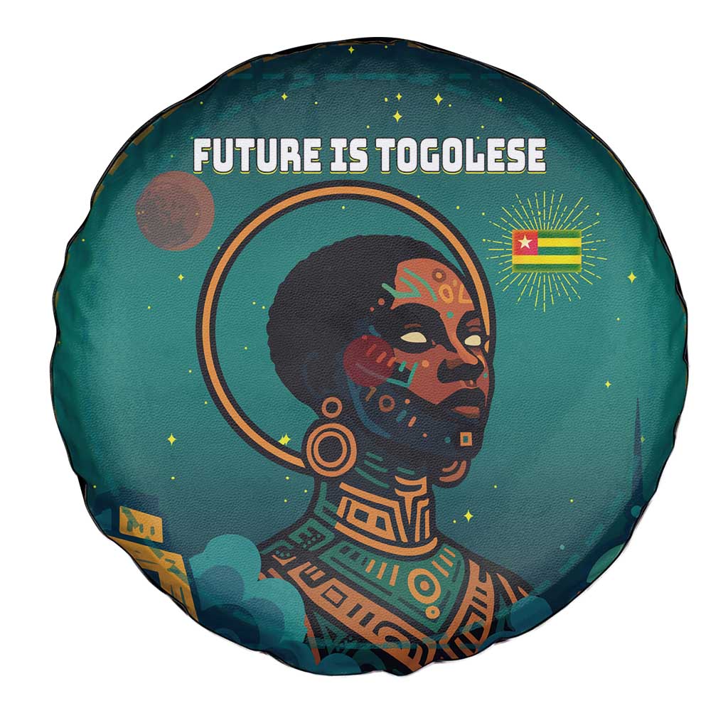 Togo Futuristic Afrocentric Woman Spare Tire Cover with Flag and Stars Design