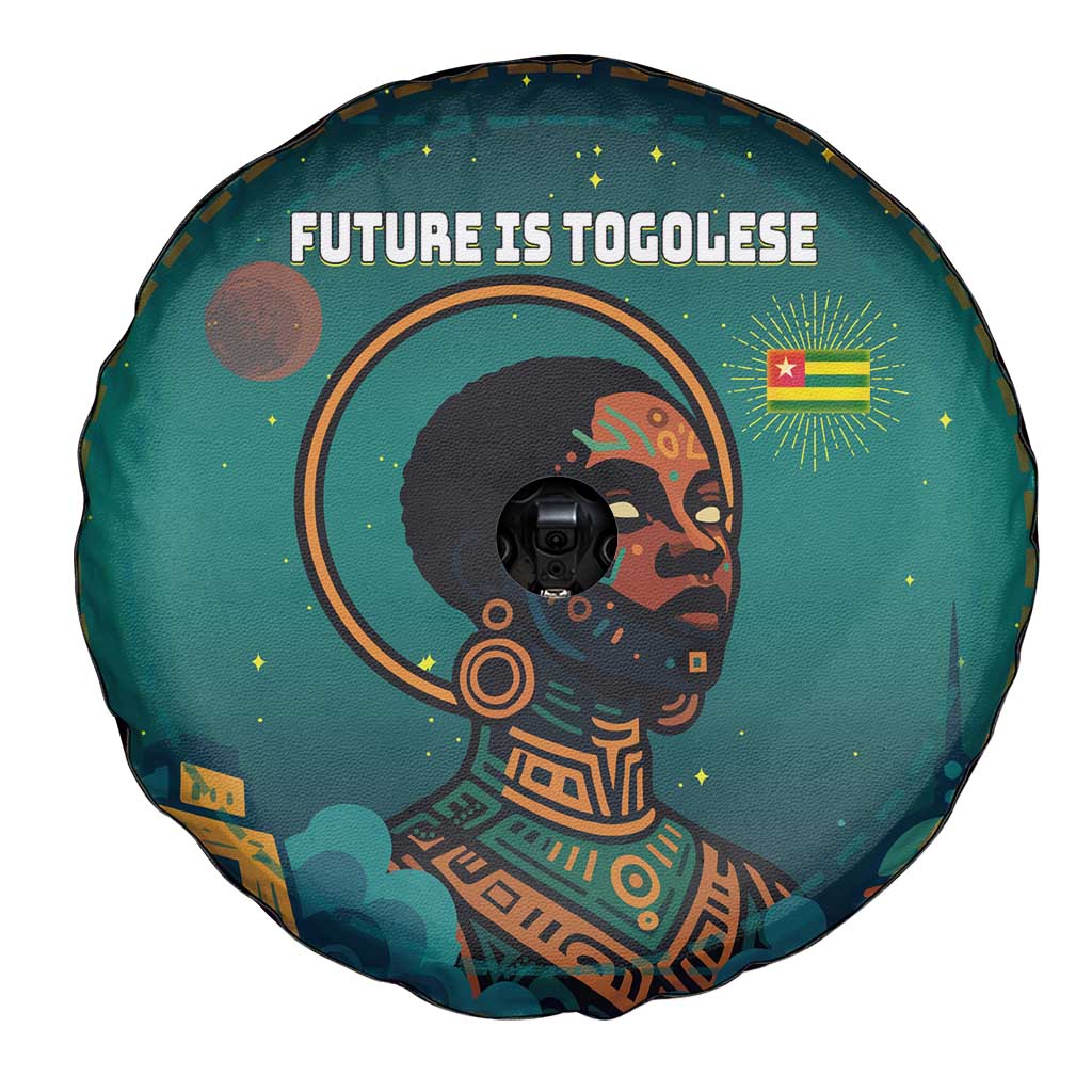 Togo Futuristic Afrocentric Woman Spare Tire Cover with Flag and Stars Design
