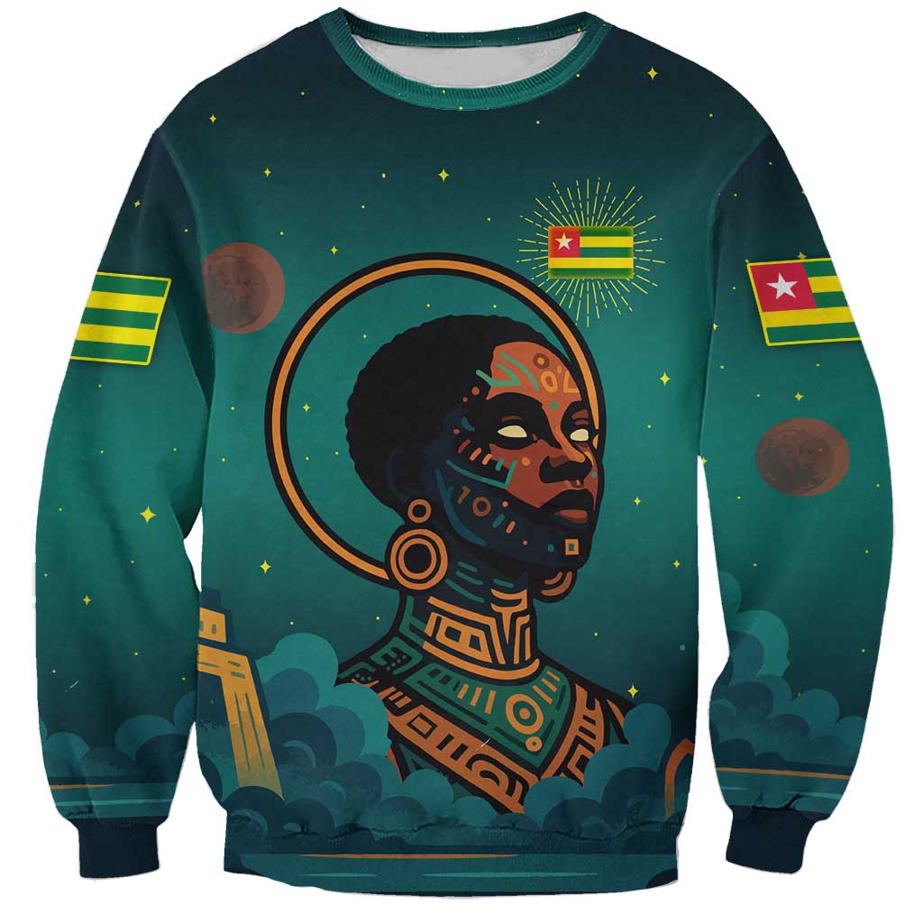 Togo Futuristic Afrocentric Woman Sweatshirt with Flag and Stars Design