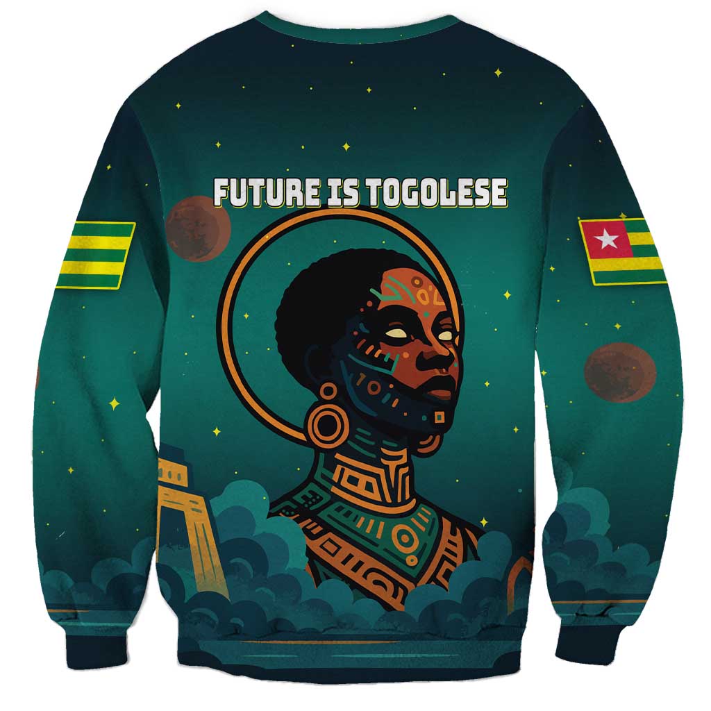 Togo Futuristic Afrocentric Woman Sweatshirt with Flag and Stars Design