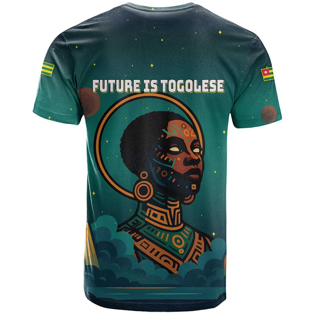 Togo Futuristic Afrocentric Woman T Shirt with Flag and Stars Design