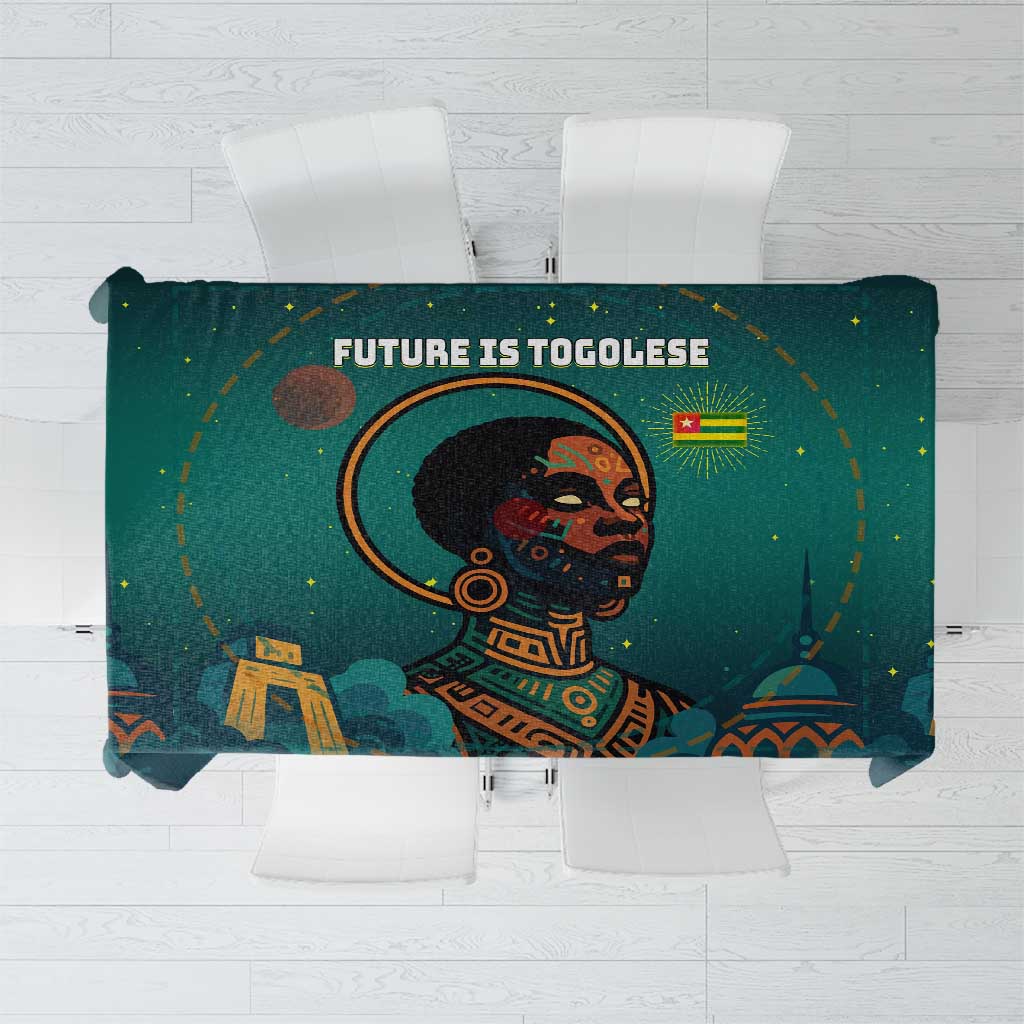 Togo Futuristic Afrocentric Woman Tablecloth with Flag and Stars Design
