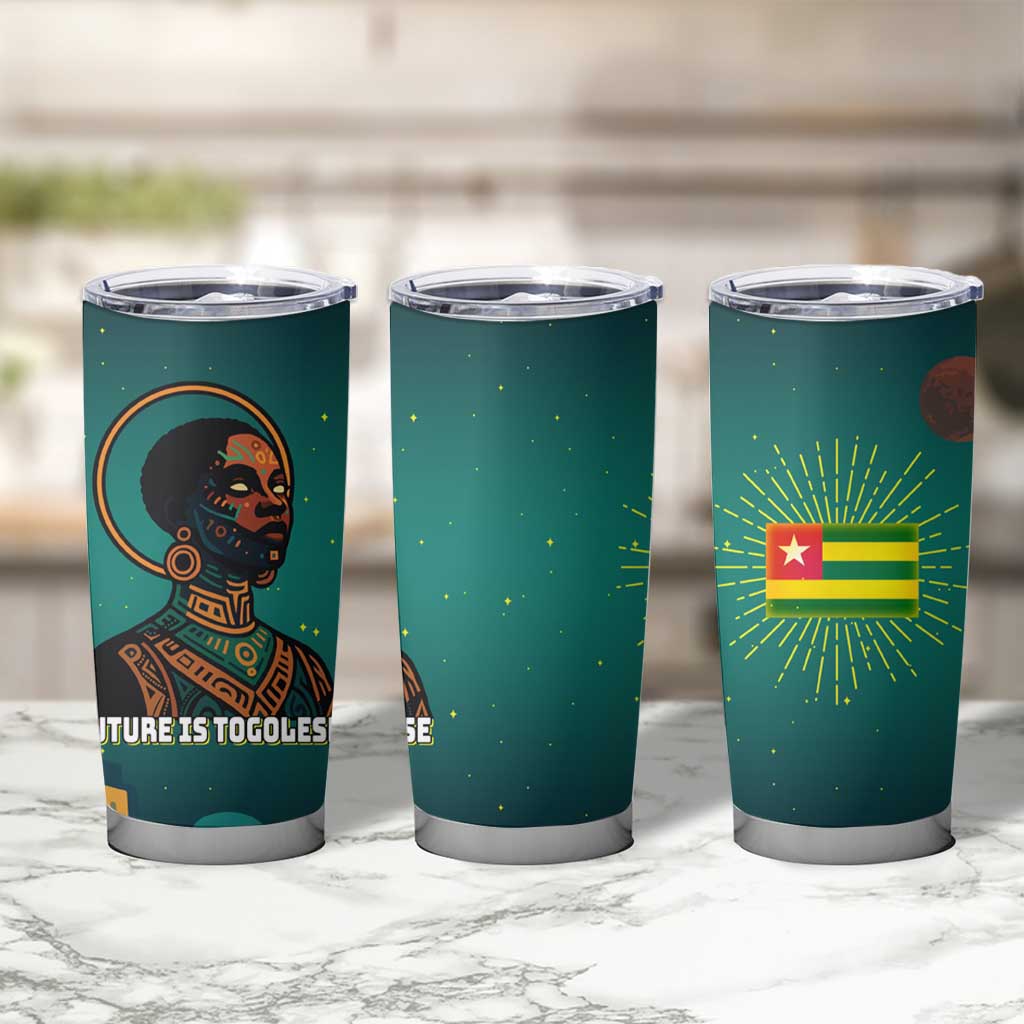 Togo Futuristic Afrocentric Woman Tumbler Cup with Flag and Stars Design