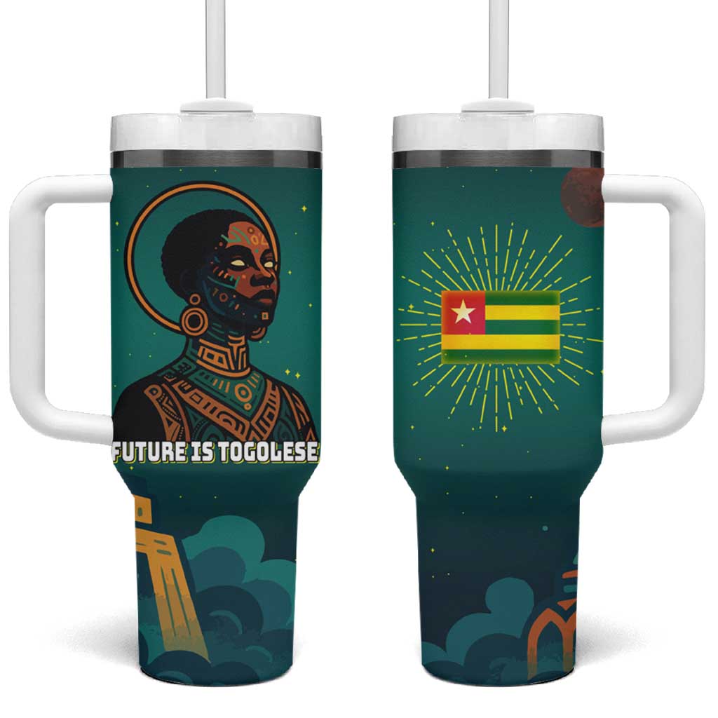 Togo Futuristic Afrocentric Woman Tumbler With Handle with Flag and Stars Design