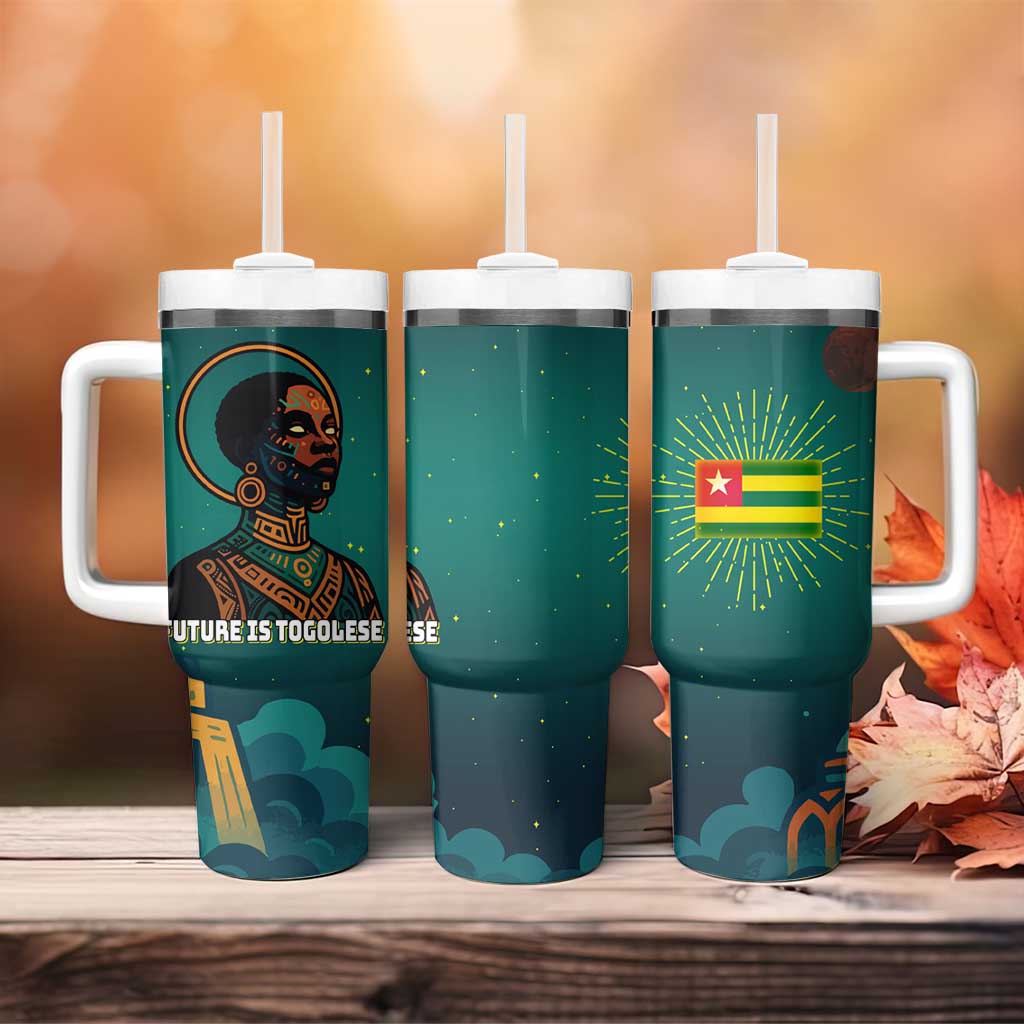 Togo Futuristic Afrocentric Woman Tumbler With Handle with Flag and Stars Design
