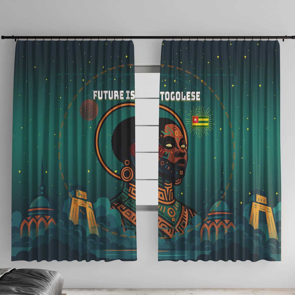 Togo Futuristic Afrocentric Woman Window Curtain with Flag and Stars Design