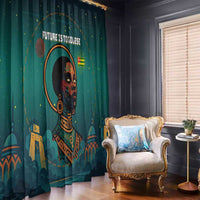 Togo Futuristic Afrocentric Woman Window Curtain with Flag and Stars Design