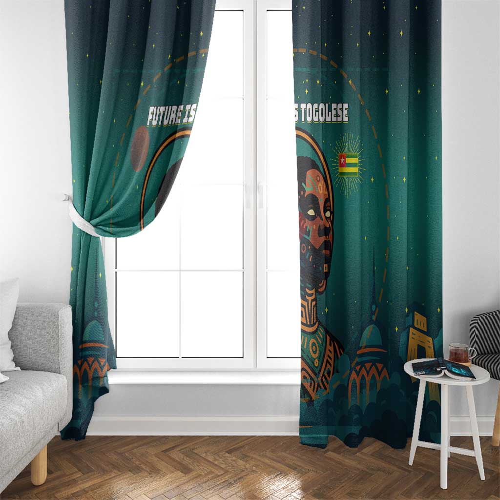Togo Futuristic Afrocentric Woman Window Curtain with Flag and Stars Design