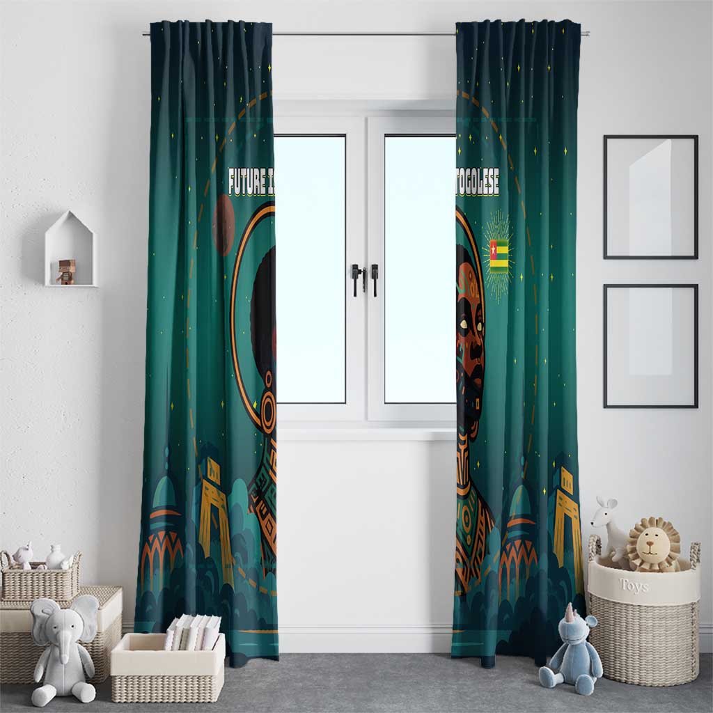 Togo Futuristic Afrocentric Woman Window Curtain with Flag and Stars Design