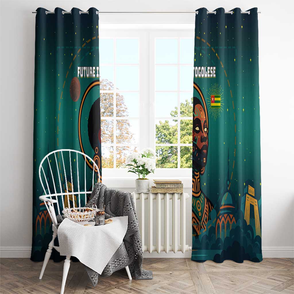 Togo Futuristic Afrocentric Woman Window Curtain with Flag and Stars Design