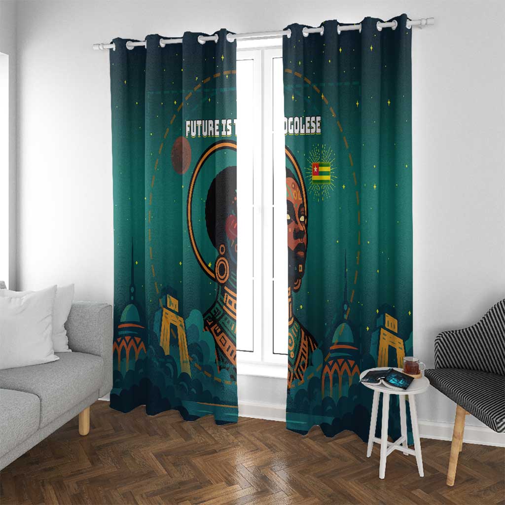 Togo Futuristic Afrocentric Woman Window Curtain with Flag and Stars Design