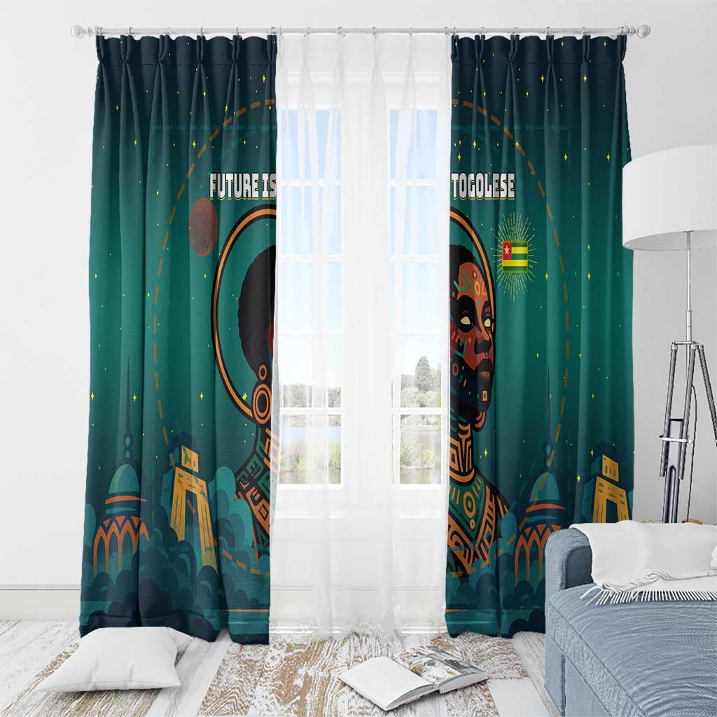 Togo Futuristic Afrocentric Woman Window Curtain with Flag and Stars Design