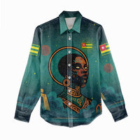 Togo Futuristic Afrocentric Woman Women Casual Shirt with Flag and Stars Design