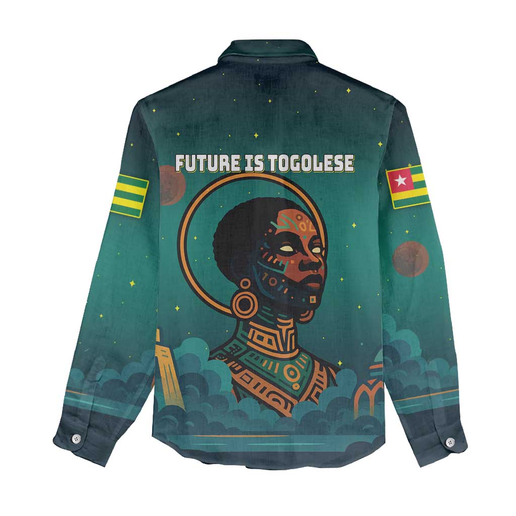 Togo Futuristic Afrocentric Woman Women Casual Shirt with Flag and Stars Design
