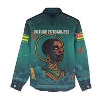Togo Futuristic Afrocentric Woman Women Casual Shirt with Flag and Stars Design