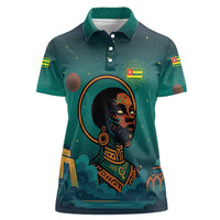 Togo Futuristic Afrocentric Woman Women Polo Shirt with Flag and Stars Design