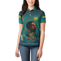 Togo Futuristic Afrocentric Woman Women Polo Shirt with Flag and Stars Design