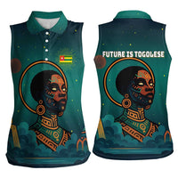 Togo Futuristic Afrocentric Woman Women Sleeveless Polo Shirt with Flag and Stars Design