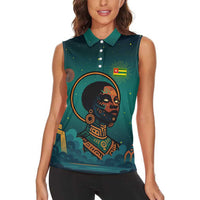 Togo Futuristic Afrocentric Woman Women Sleeveless Polo Shirt with Flag and Stars Design