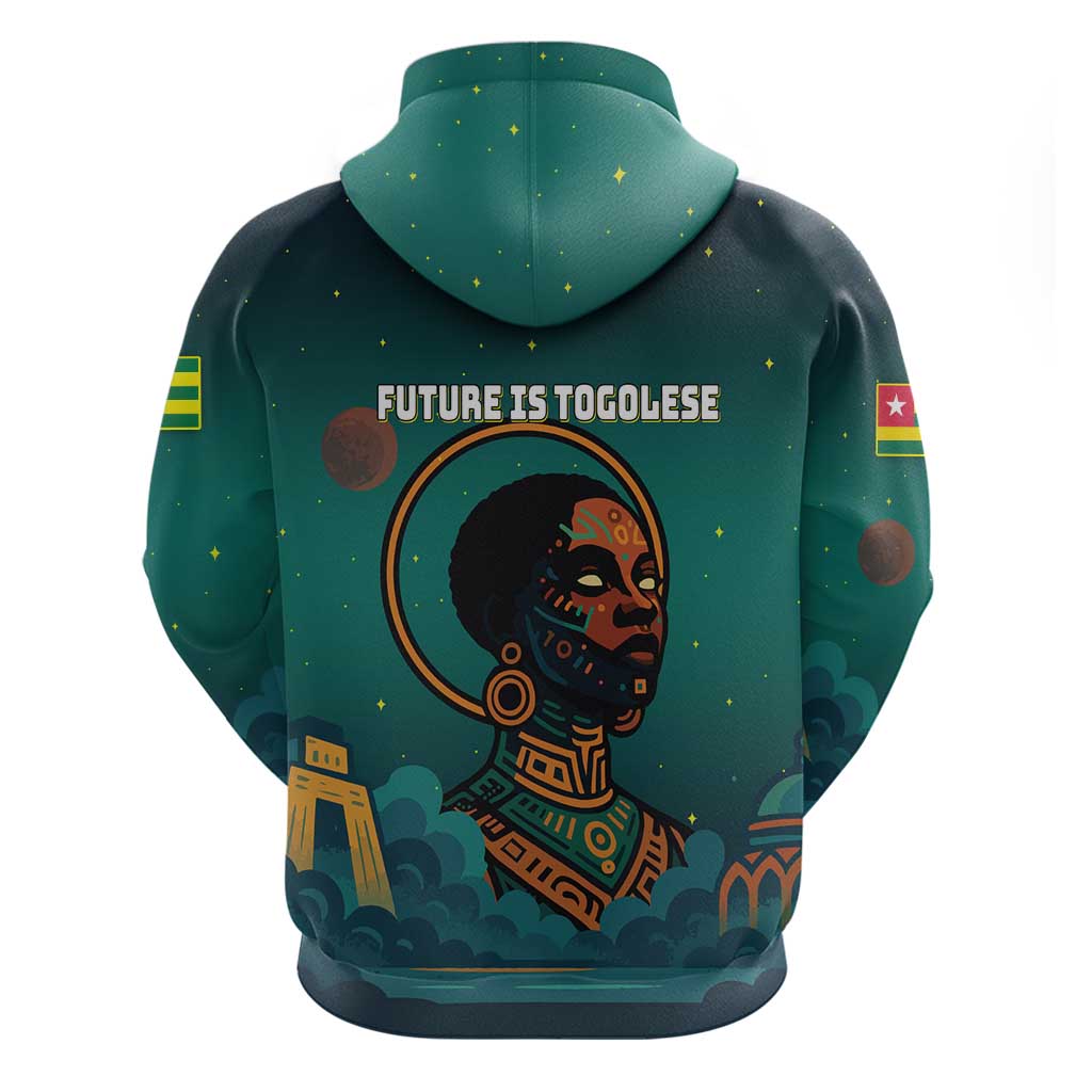Togo Futuristic Afrocentric Woman Zip Hoodie with Flag and Stars Design